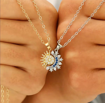 14K & 925 Silver Sun & Moon Magnetic Necklace