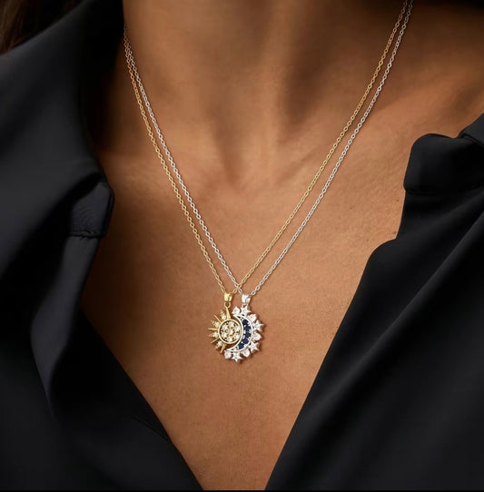 14K & 925 Silver Sun & Moon Magnetic Necklace